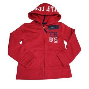 Tommy Hilfiger Girls 7 Red Full Zip Long Sleeve Hoodie TH85 Logo New 2403